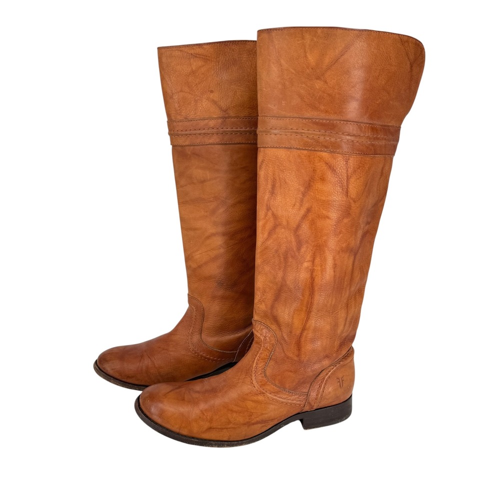 Frye Trapunto Tall Riding Knee High Boots Women 7B Camel Tan Leather Pull On